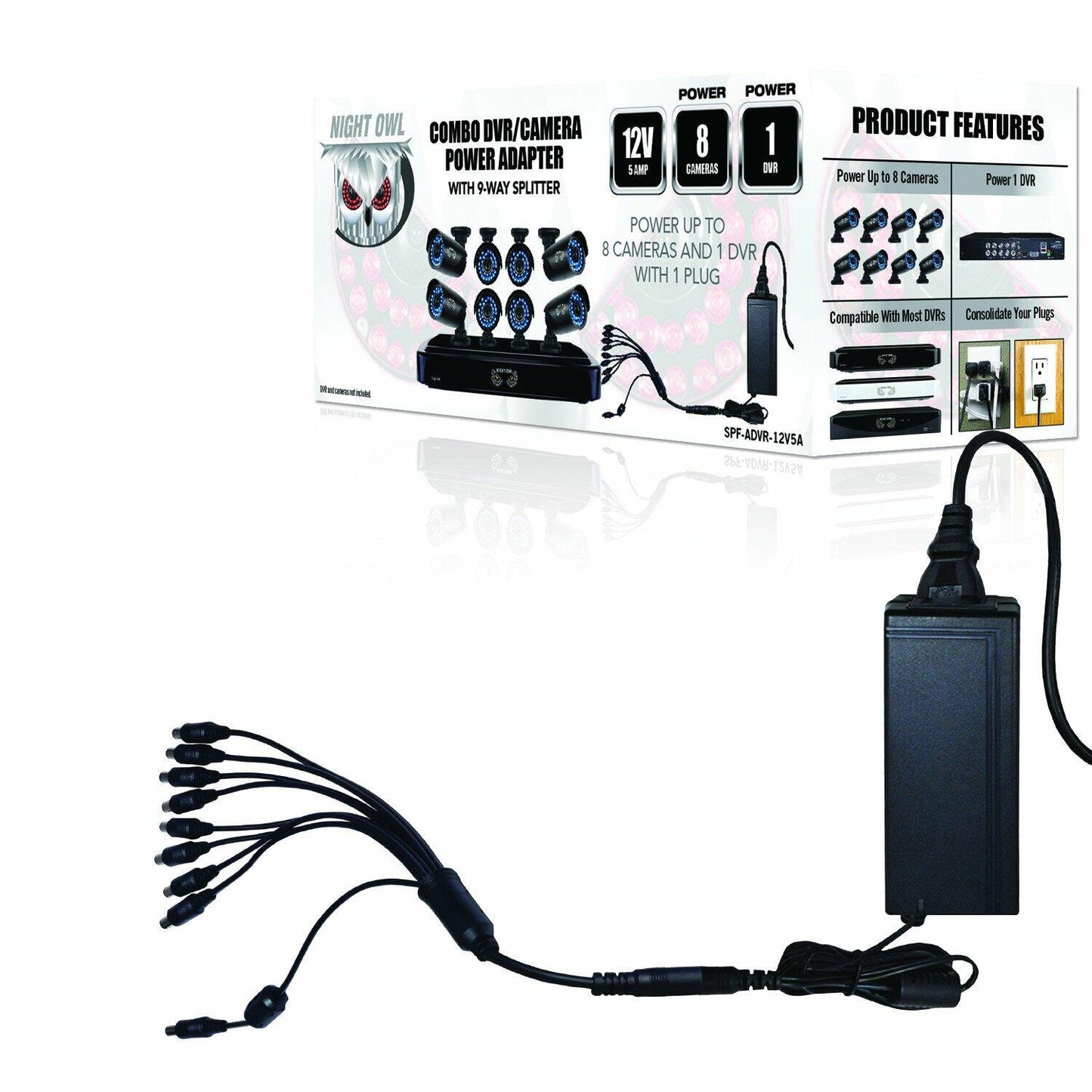 Night Owl Security Combo DVR Camera Power Adapter with 9-Way Power Splitter