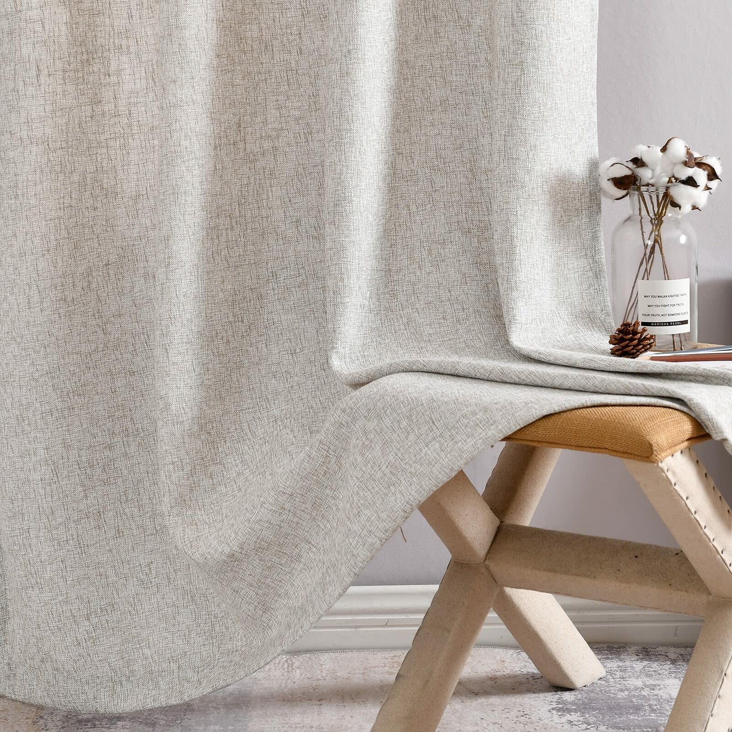Jinchan Faux Linen Burlap Curtains 63" Heathered Gray 2pc Grommet Panels