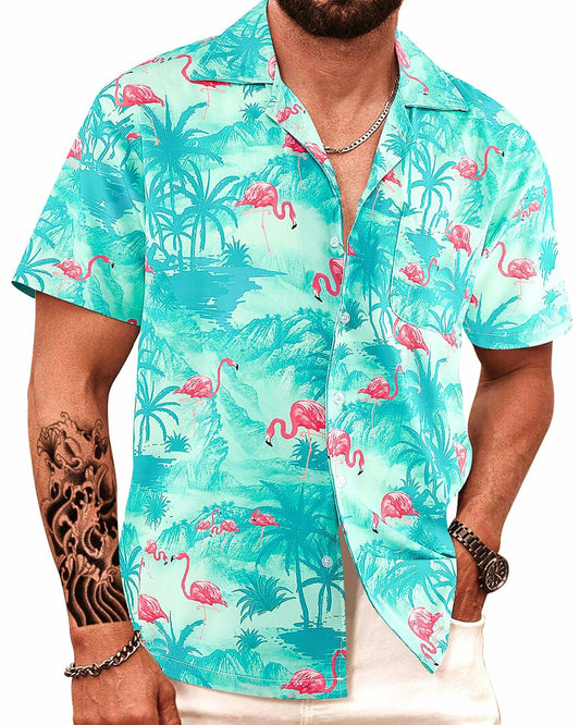 APTRO Hawaiian Shirt Men Tropical Short Sleeve Button Down Shirt Size 2X