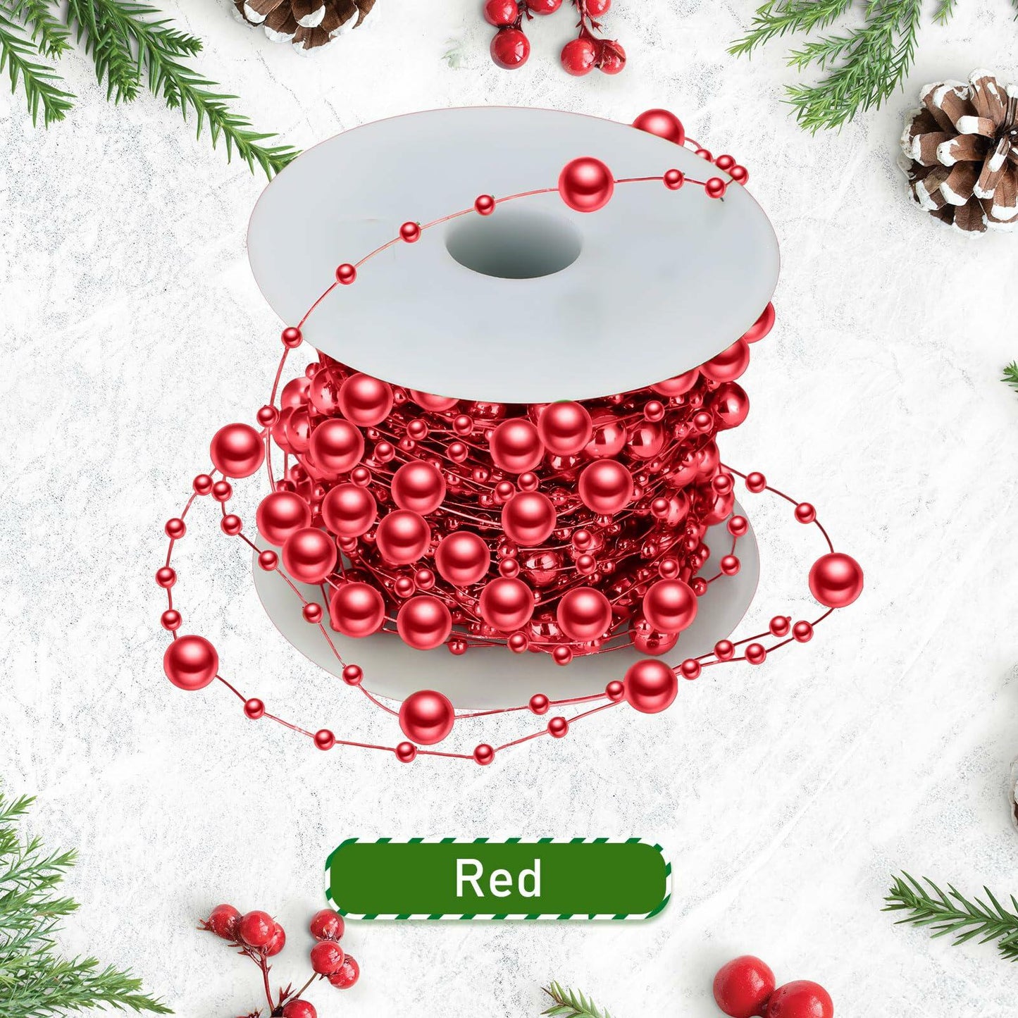Ecally 250ft Plastic Beads Garland Chain Roll Red Wedding Decoration