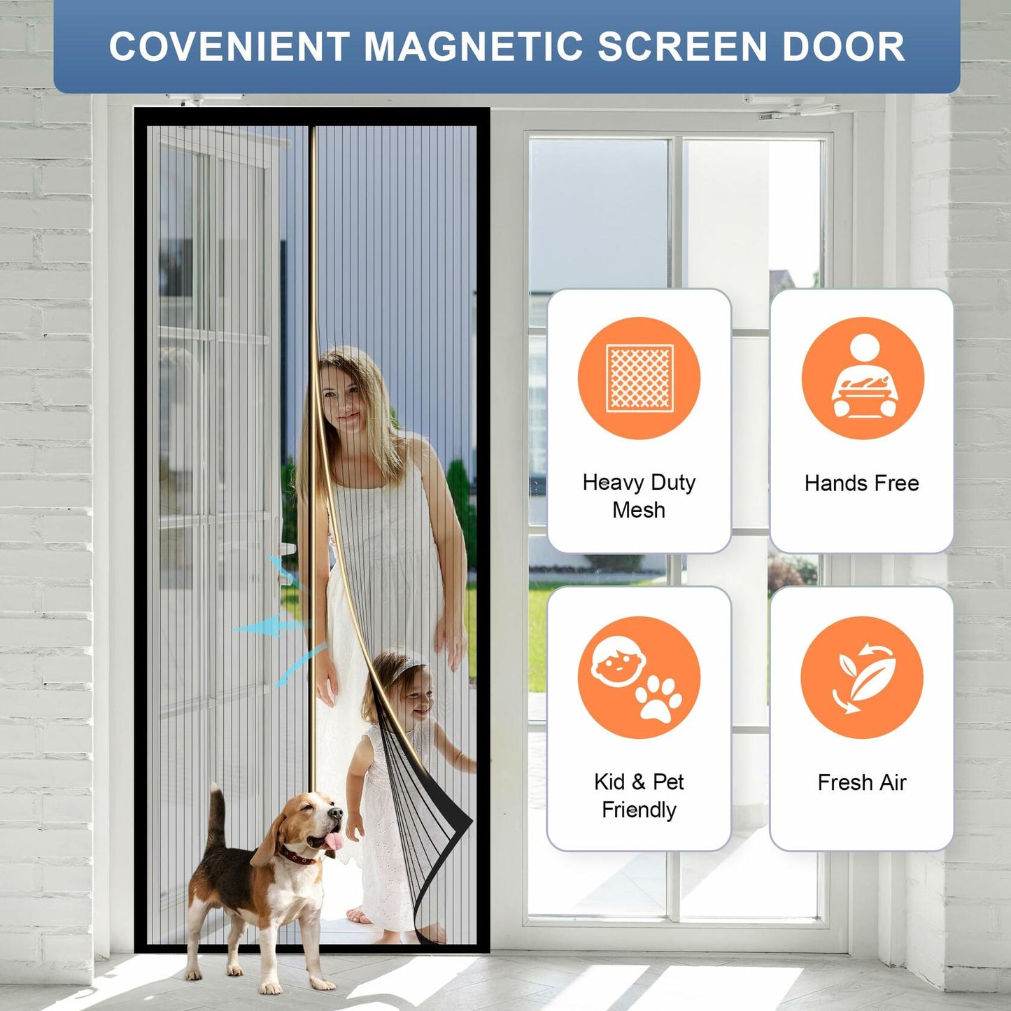 Magnetic Screen Door Mesh Black Fits Door Size 34x82, Screen 36x83 Inch