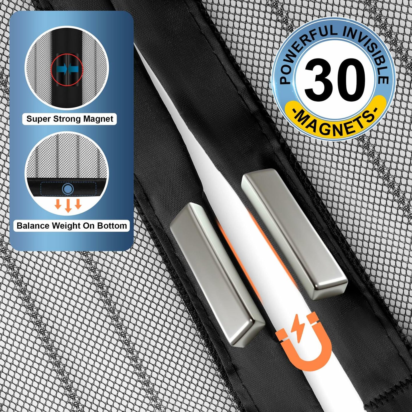Magnetic Screen Door Mesh Black Fits Door Size 34x82, Screen 36x83 Inch