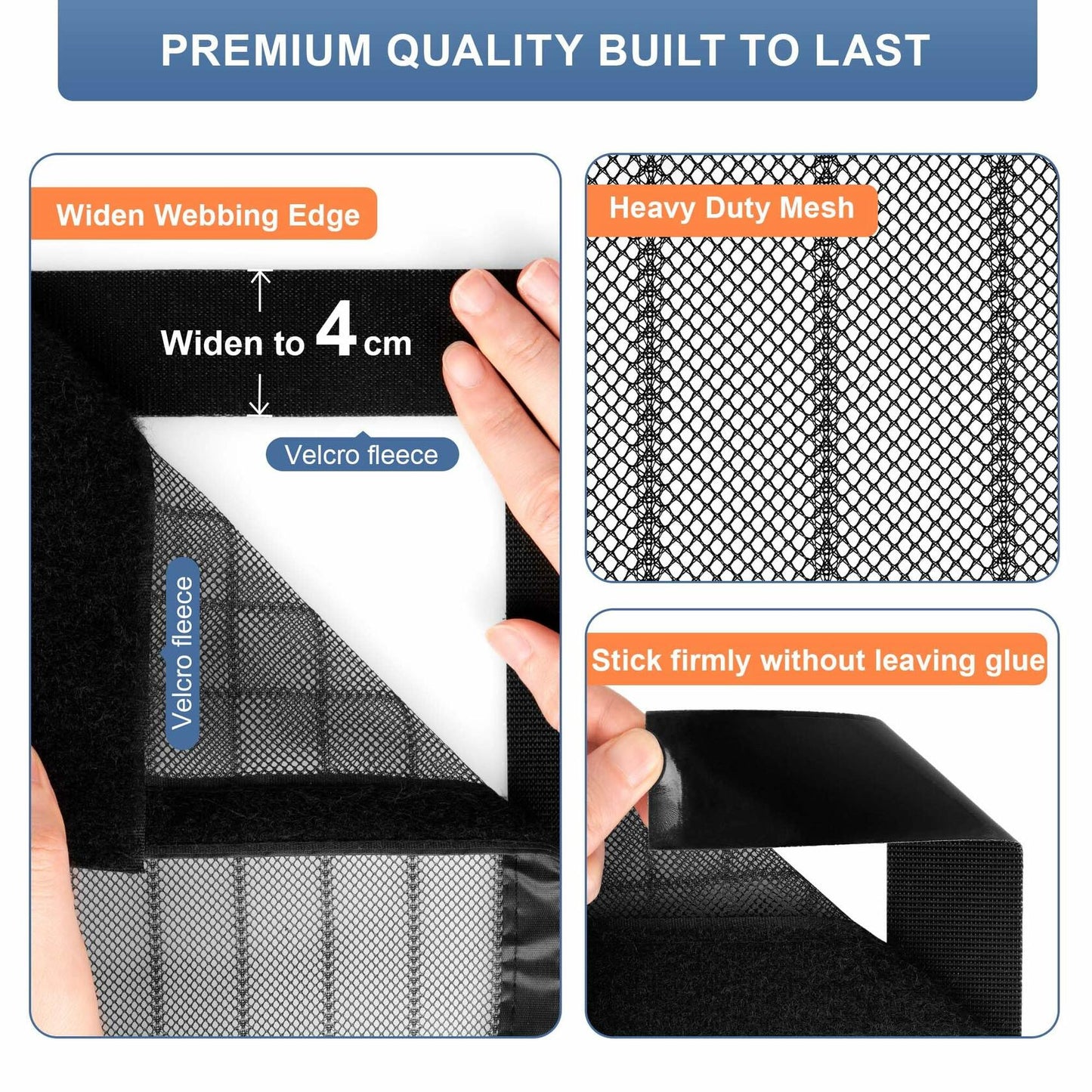 Magnetic Screen Door Mesh Black Fits Door Size 34x82, Screen 36x83 Inch