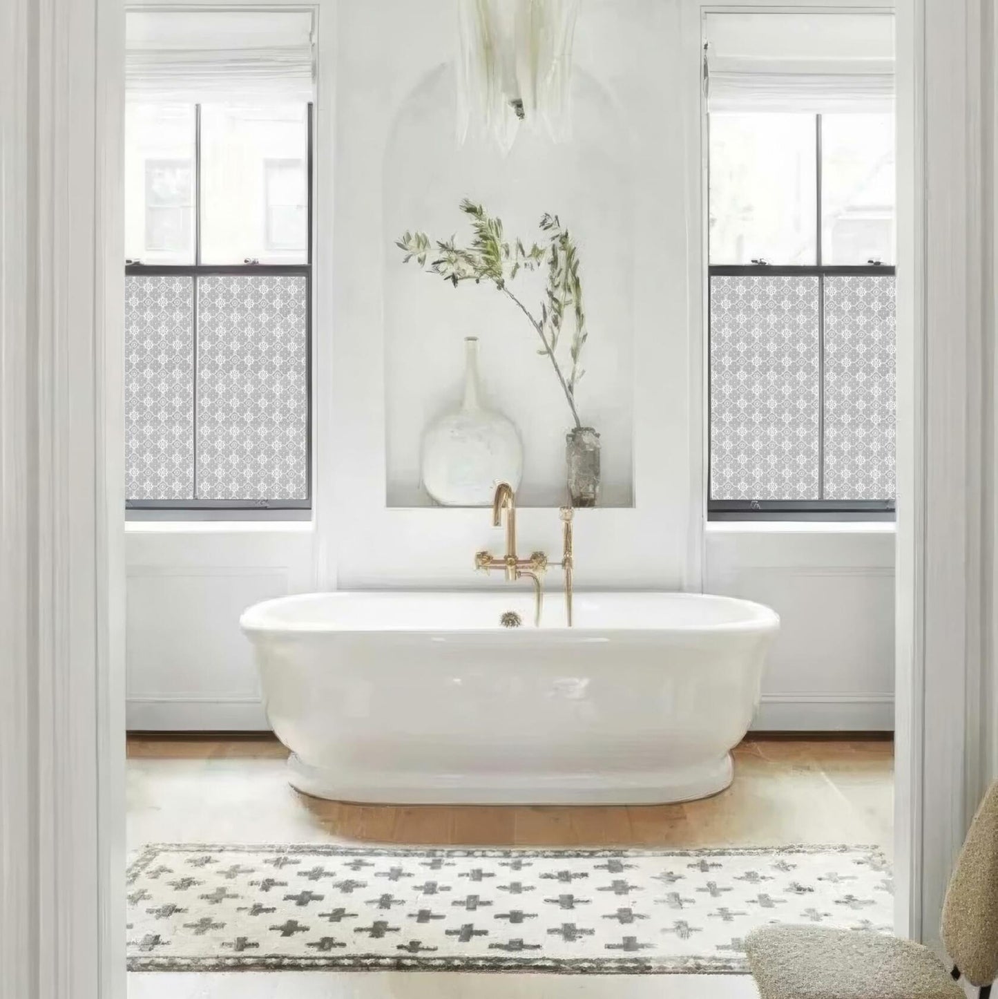 HYOUBALA Window Privacy Film UV Protection Non-Adhesive Begonia 17.5x78.7