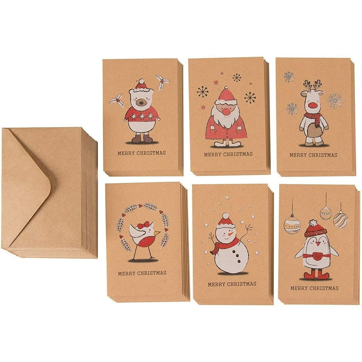 BEST PAPER GREETINGS Christmas Cards 36 Pack 4x6 Kraft Paper Red White Envelopes