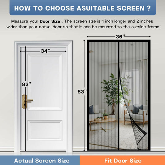 Magnetic Screen Door Mesh Black Fits Door Size 34x82, Screen 36x83 Inch