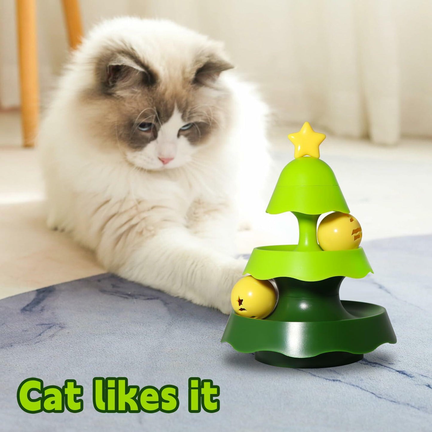 SIWWBW Cat Treat Dispenser Puzzle Feeder Toy Tree Color Interactive Ball