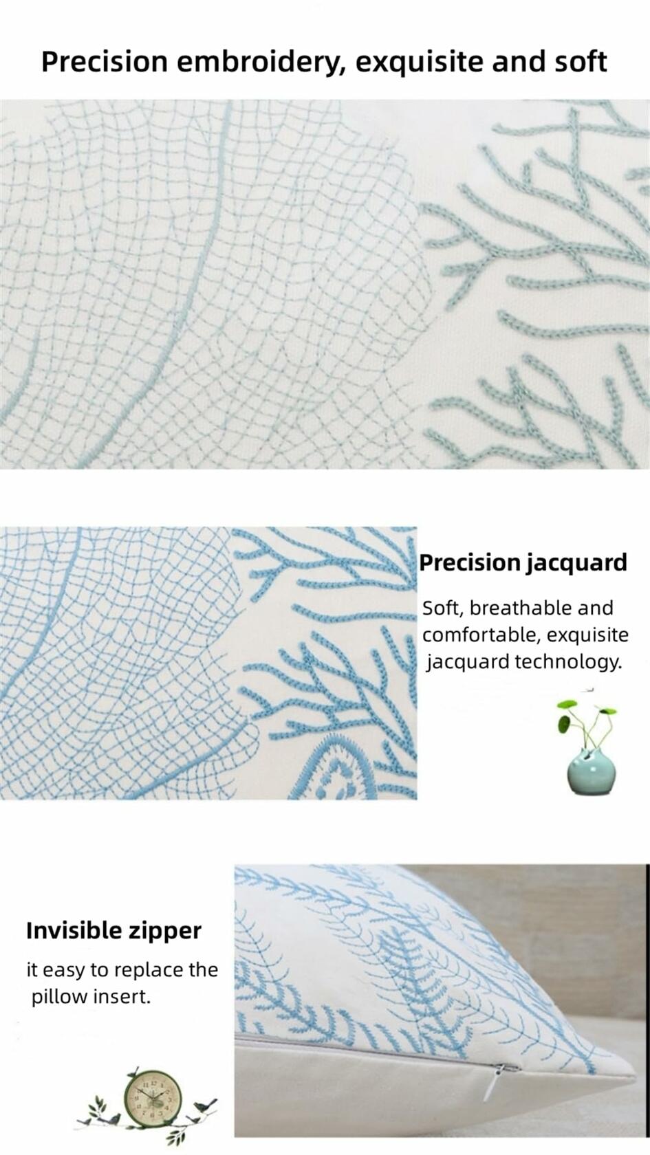 Starfish Pillow Cover Coral Leaf Blue Cushion Case 18x18 Inch 1PC