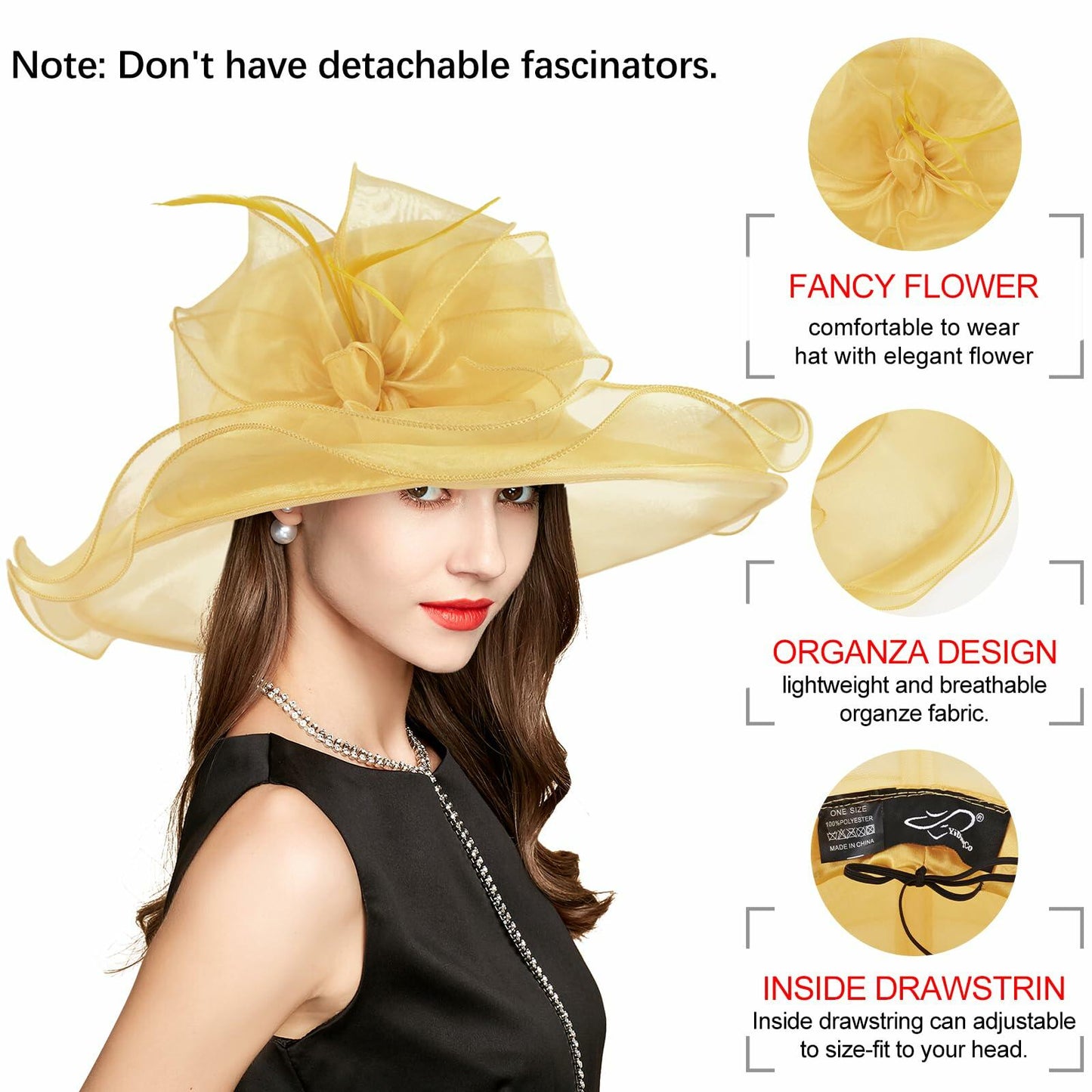 Derby Hats Women Organza Kentucky Fascinator UV Protection Sun Hat
