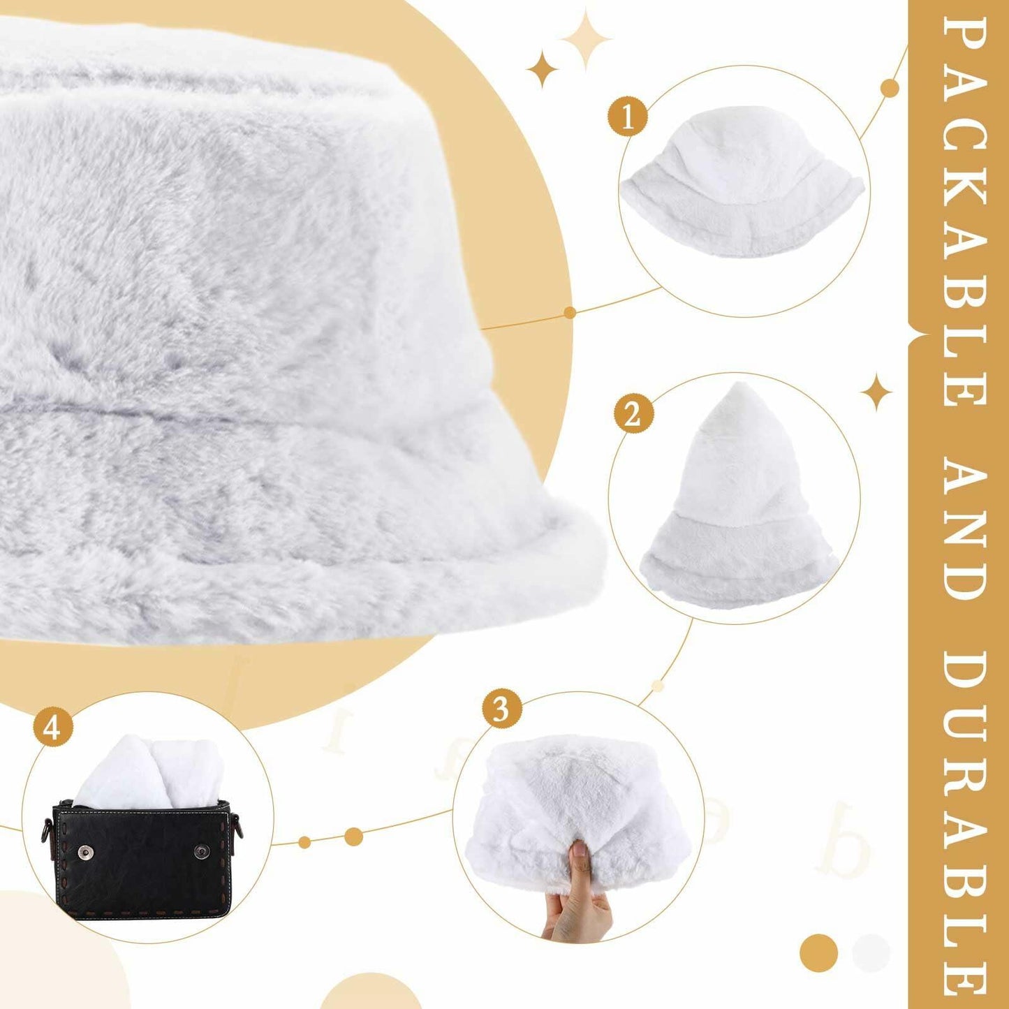 Cozypower 2 Pcs XXL Winter Faux Fur Bucket Hat Unisex Black White