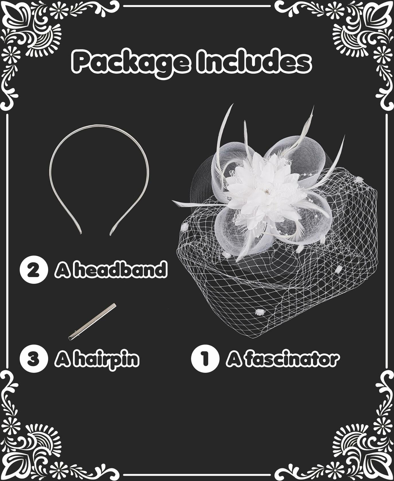Kidukso Fascinators Hat Vintage 1925s Derby Mesh Veil Feathers White