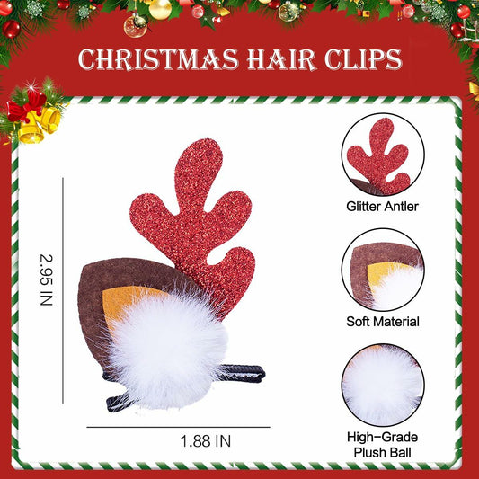 Beleki 4PCS Glitter Reindeer Antlers Hair Clips Xmas Deer Hairpins