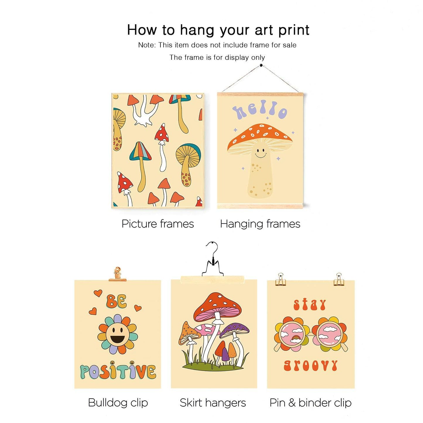 Admmixoo Be Positive Vintage Hippie Flower Wall Art 8x10 H Style Unframed