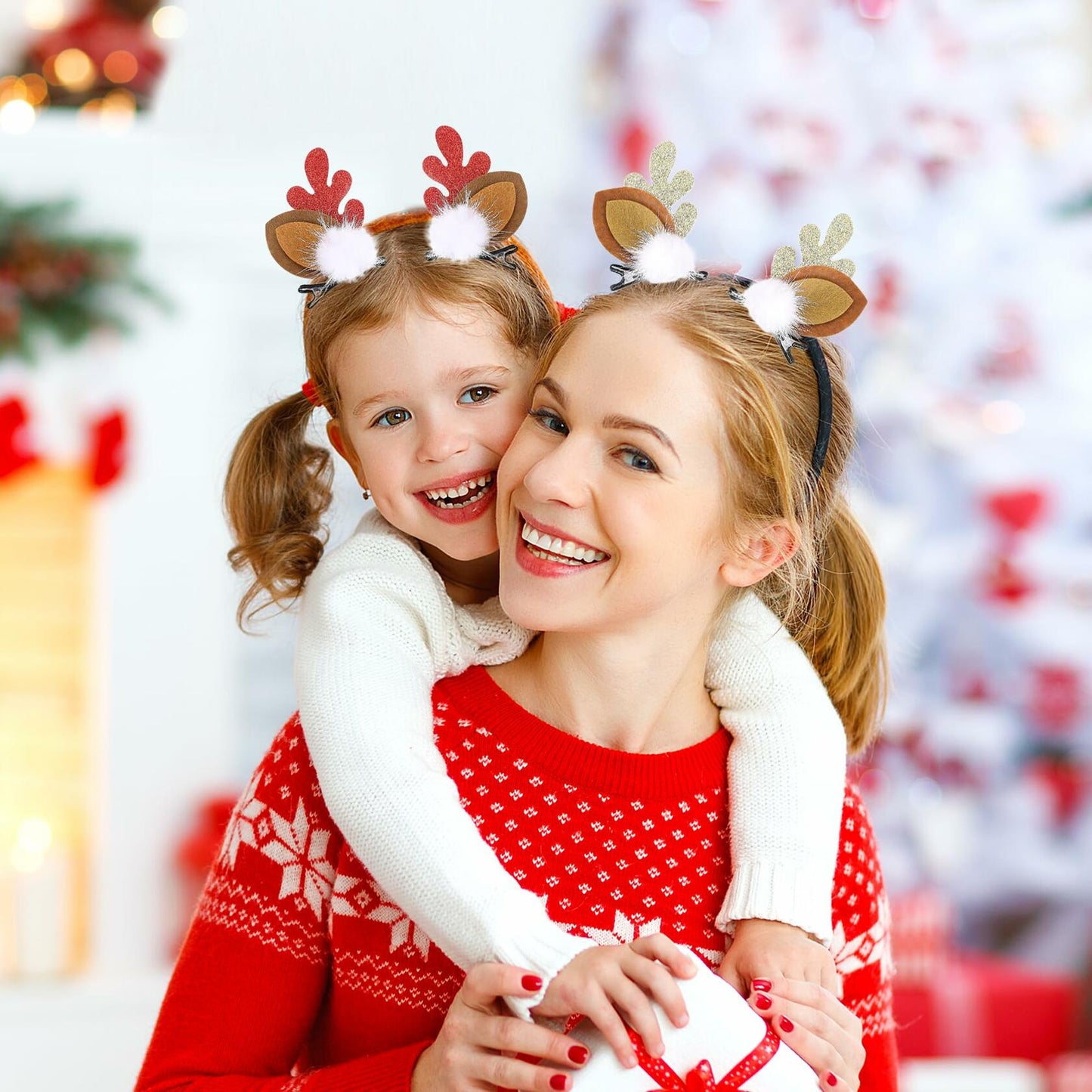Beleki 4PCS Glitter Reindeer Antlers Hair Clips Xmas Deer Hairpins