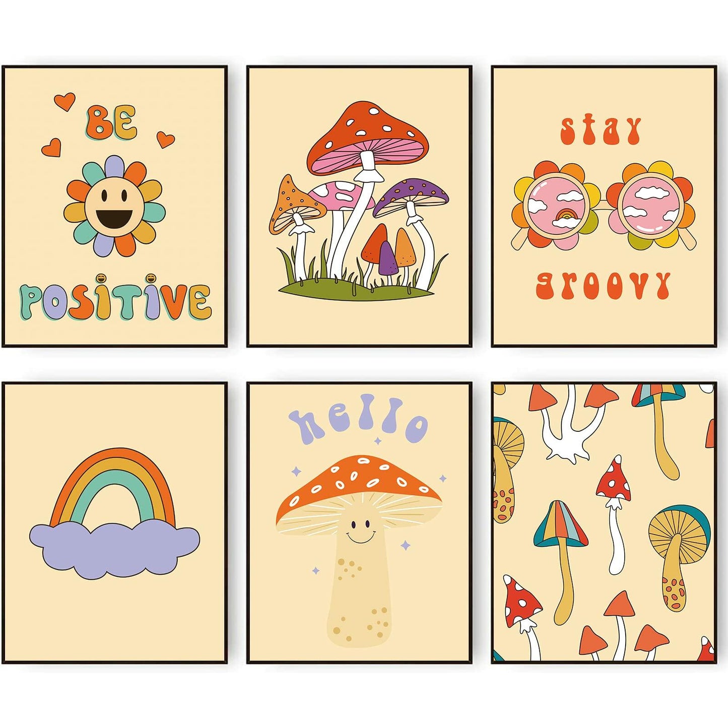 Admmixoo Be Positive Vintage Hippie Flower Wall Art 8x10 H Style Unframed