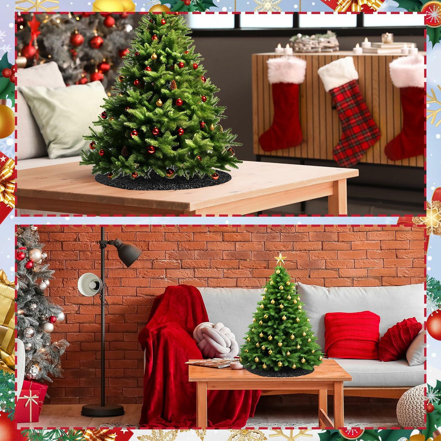 2 Pcs Black Sequin Tree Skirt 15 Inch Glitter Shiny Christmas Decoration