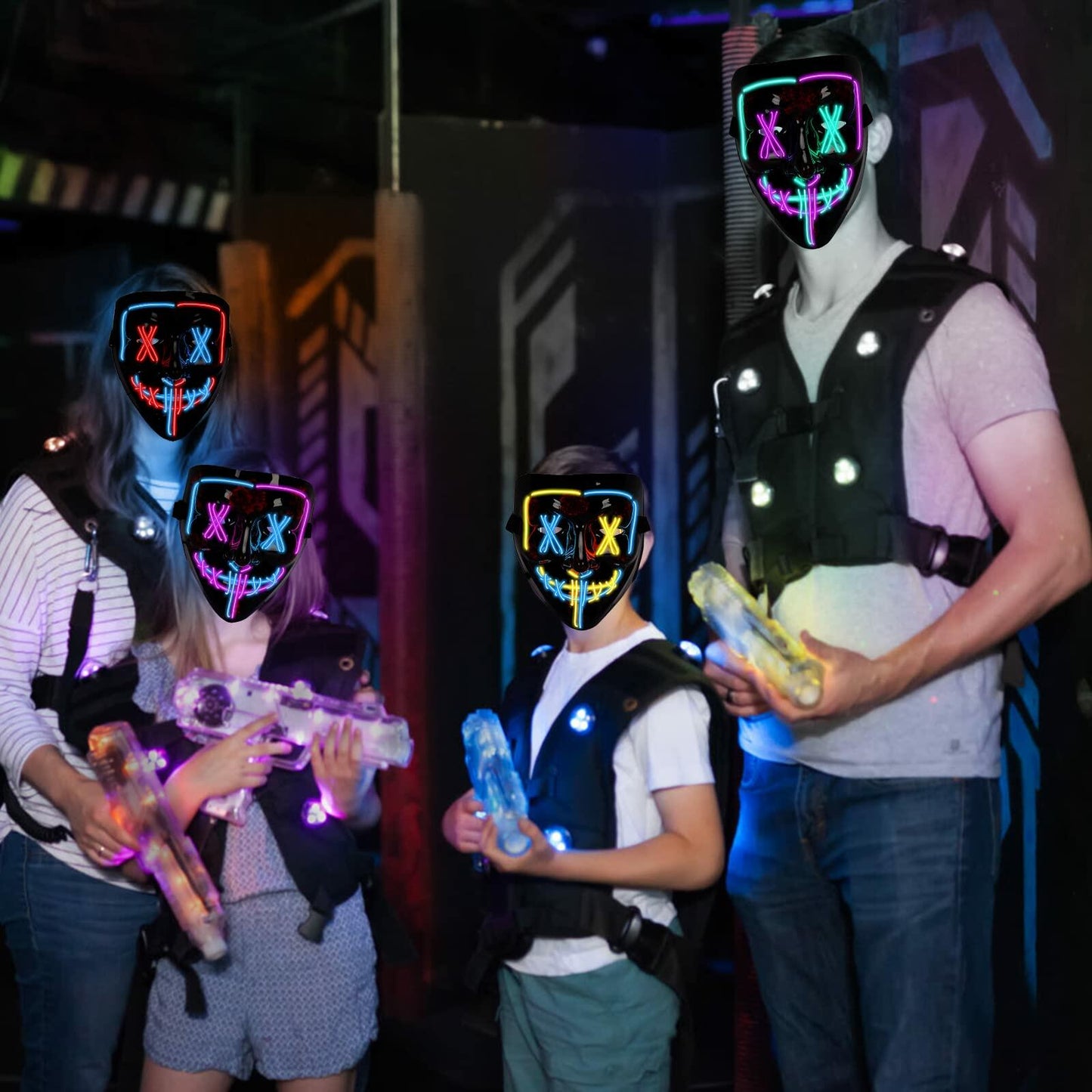 GIMMYFIVE 4 Pack LED Scary Halloween Masks Light Up Purge Costume