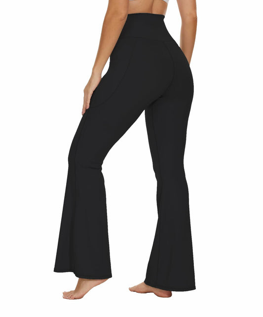 Flare Crossover Leggings with Pockets High Waisted Yoga Pants Black XS