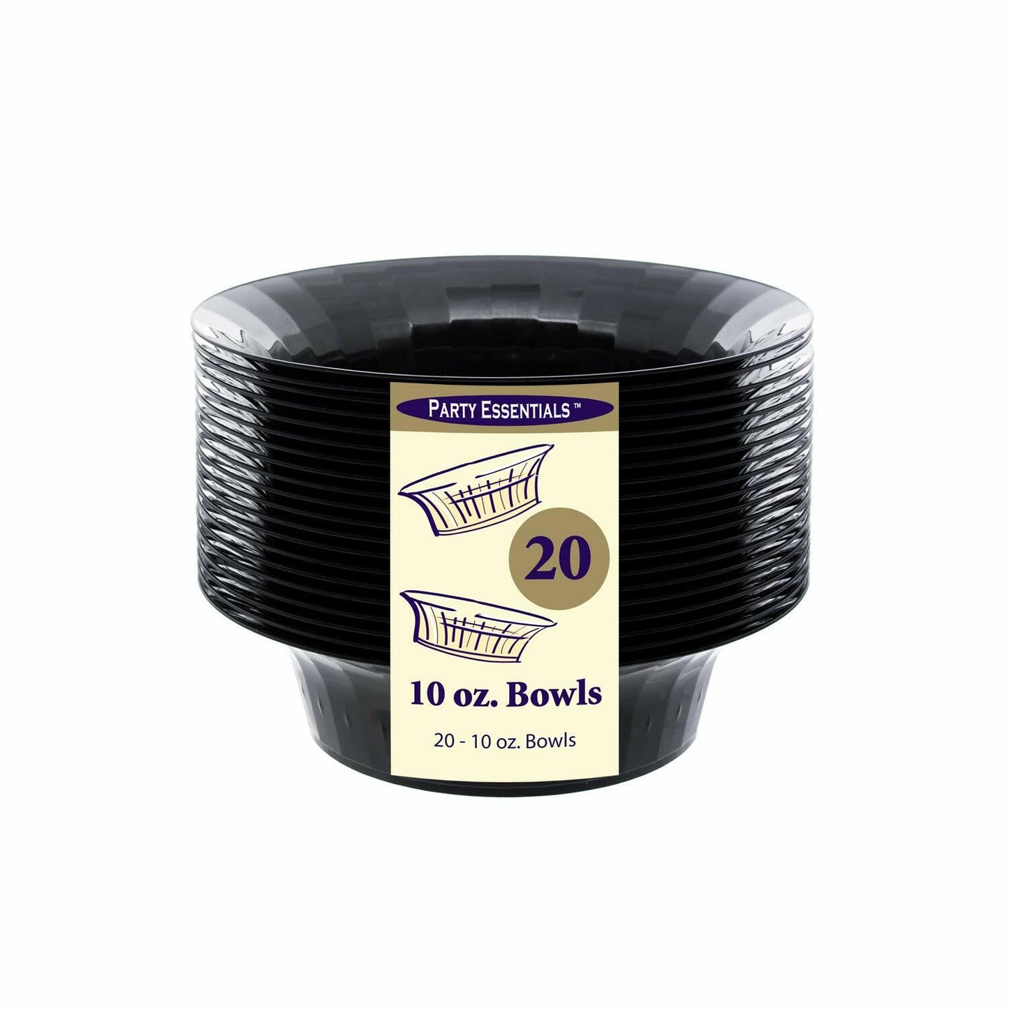 Party Essentials Deluxe Plastic Salad Bowls 10oz Black 20 Count