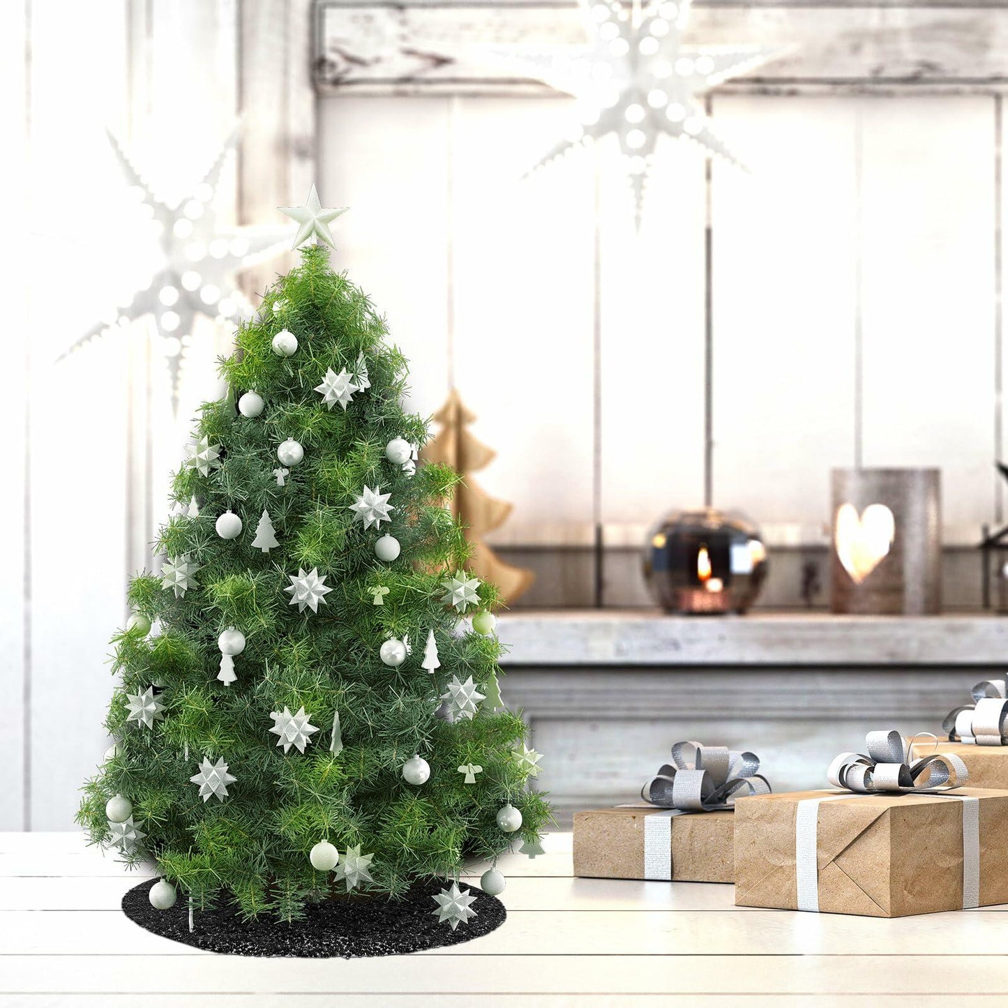 2 Pcs Black Sequin Tree Skirt 15 Inch Glitter Shiny Christmas Decoration