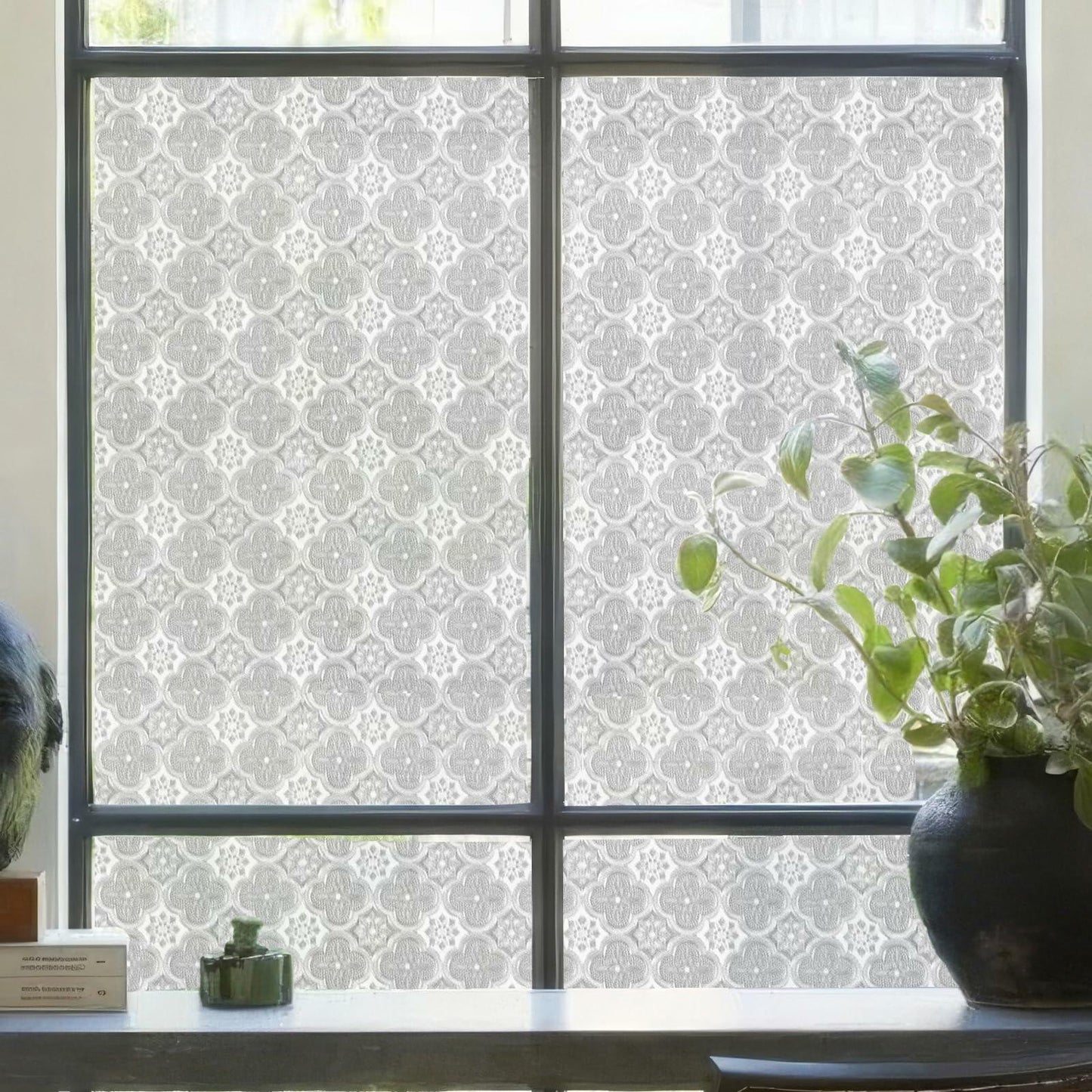 HYOUBALA Window Privacy Film UV Protection Non-Adhesive Begonia 17.5x78.7