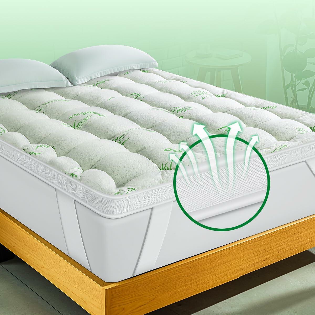 Bamboo Viscose Mattress Topper 1000GSM Extra Thick Cooling 60.5x80.5"
