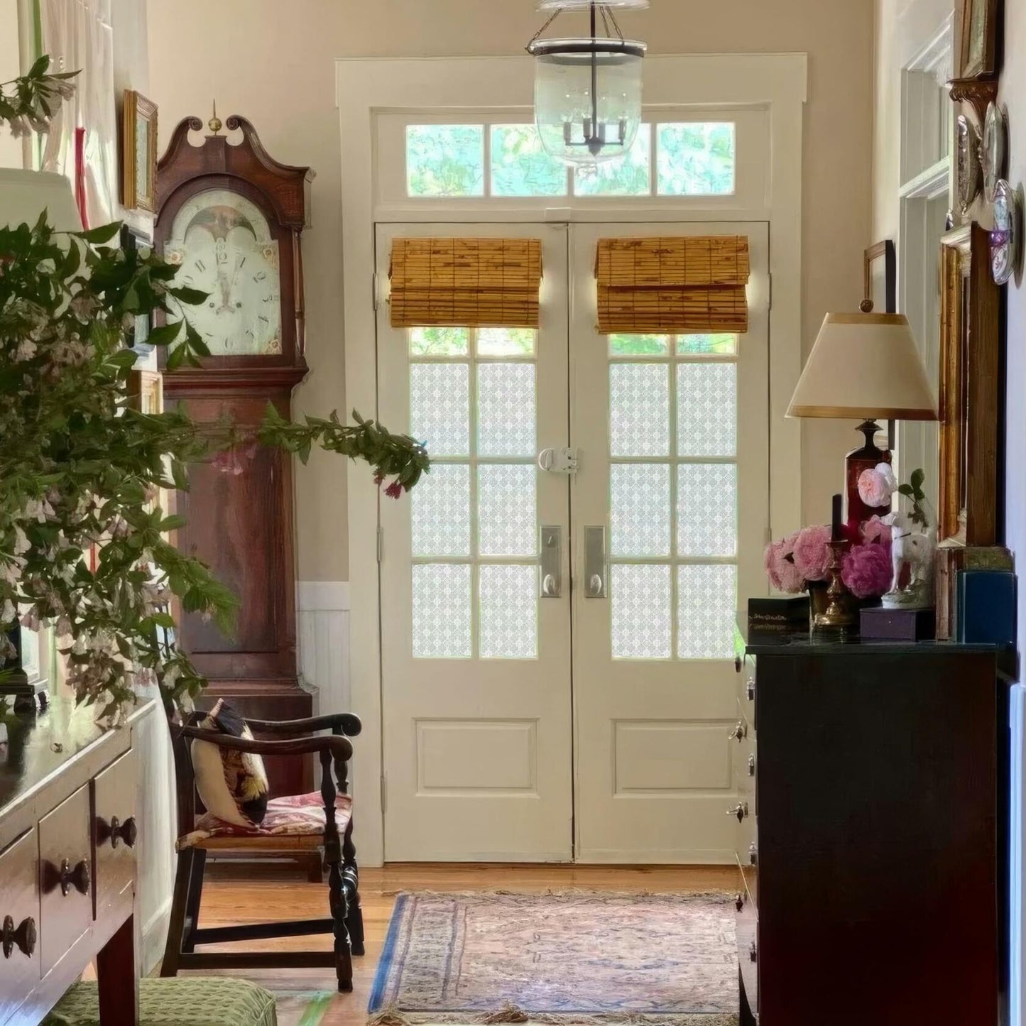 HYOUBALA Window Privacy Film UV Protection Non-Adhesive Begonia 17.5x78.7