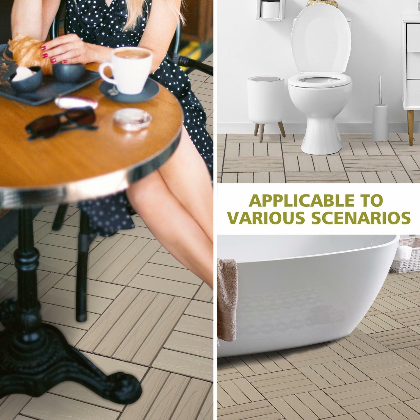 Famobay WPC Patio Deck Tiles 3D Organic White 12x12in 6pcs Durable Waterproof