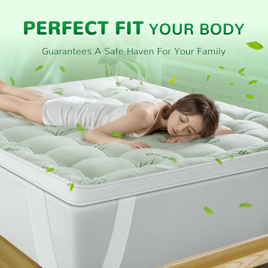 Bamboo Viscose Mattress Topper 1000GSM Extra Thick Cooling 60.5x80.5"