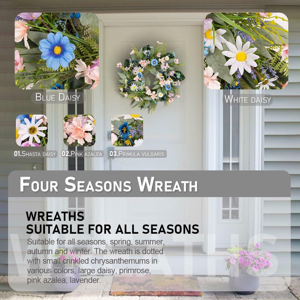 20 Inch Front Door Wreath Faux Flower Greenery Hanging Ribbon Seasonal Decor