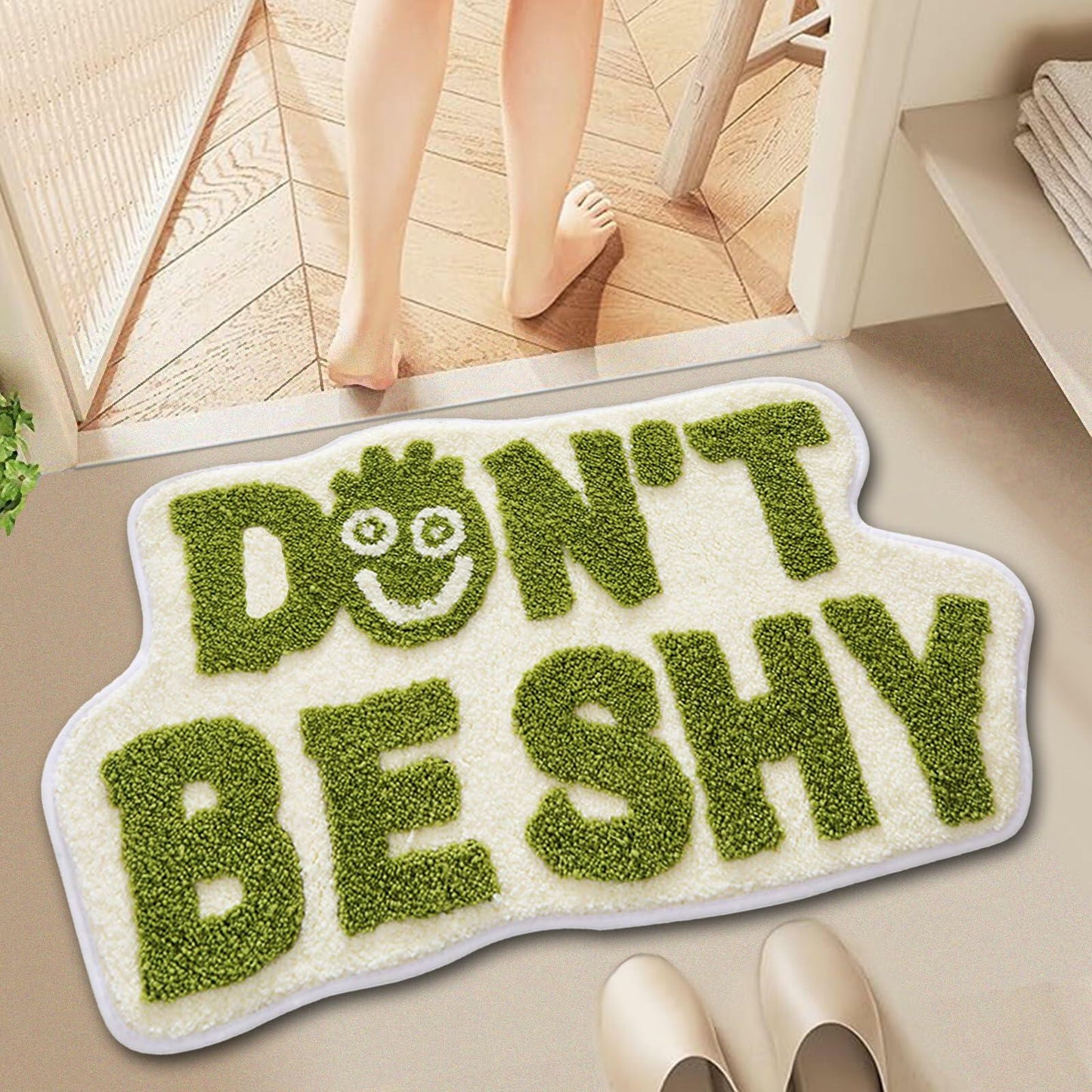 Blkjsgly 18x30 Cute Non-Slip Plush Bath Mat Green White Soft Absorbent