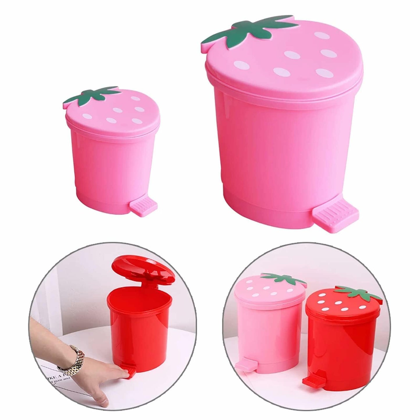 BxuxJar Strawberry 1 Gallon Trash Can w/0.3G Mini Can & 5 Garbage Bags