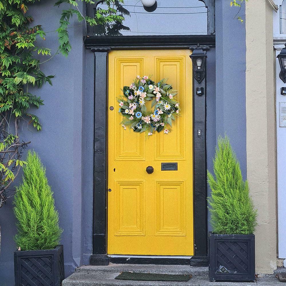 20 Inch Front Door Wreath Faux Flower Greenery Hanging Ribbon Seasonal Decor