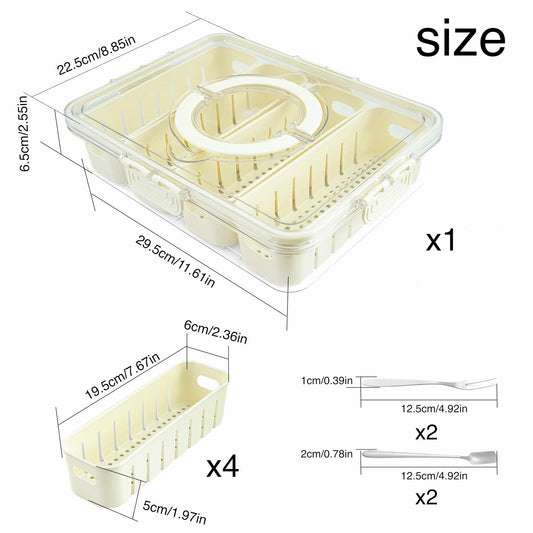 Snackle Box Divided Serving Tray with Lid & Handle 4 Compartments