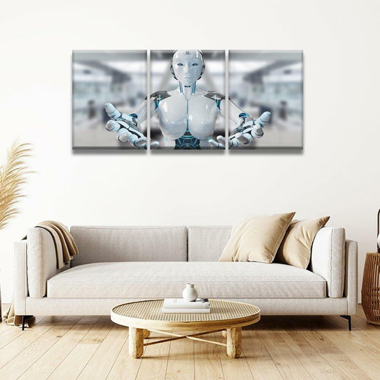 3 pcs AI Machine Learning Robot Human Touch Canvas Wall Art 36x16