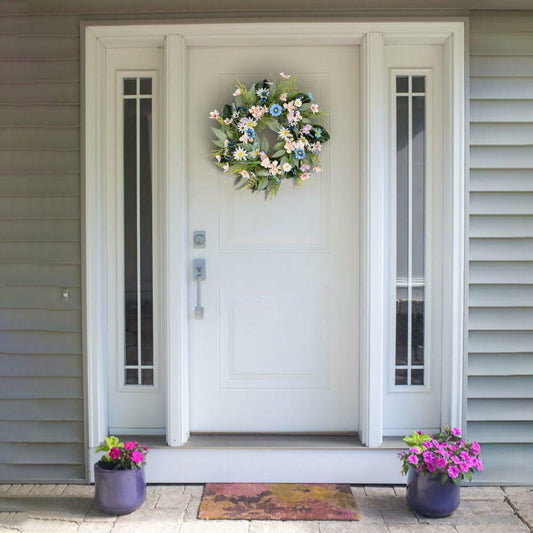20 Inch Front Door Wreath Faux Flower Greenery Hanging Ribbon Seasonal Decor
