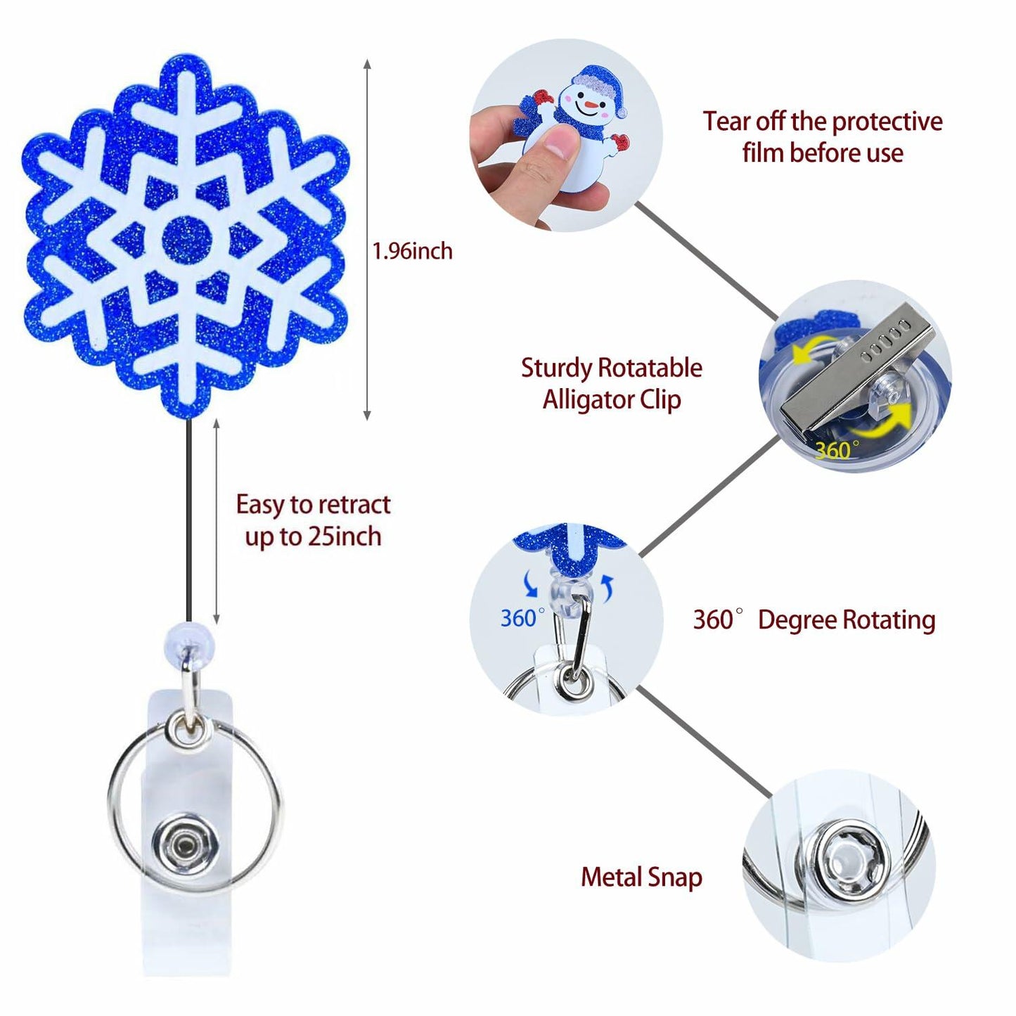Easter Nurse Retractable Badge Holder Snowman Clip Hard Plastic Reel