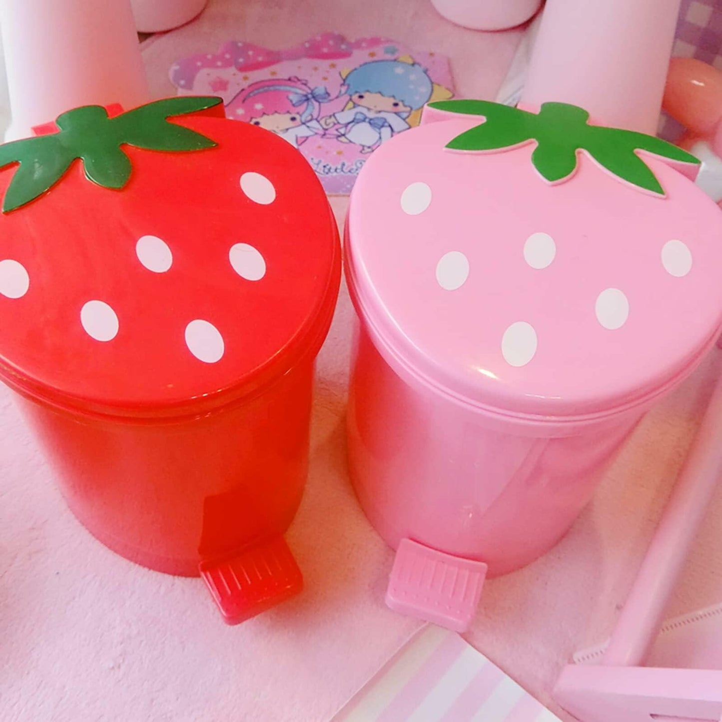 BxuxJar Strawberry 1 Gallon Trash Can w/0.3G Mini Can & 5 Garbage Bags