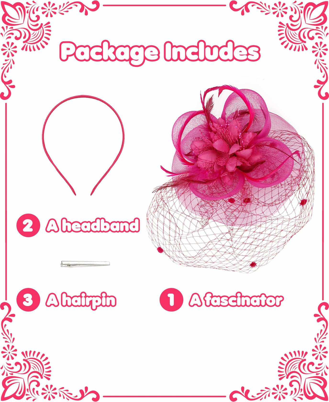 Kidukso Fascinators Hat Vintage 1923s Derby Mesh Veil Feathers Rose Red