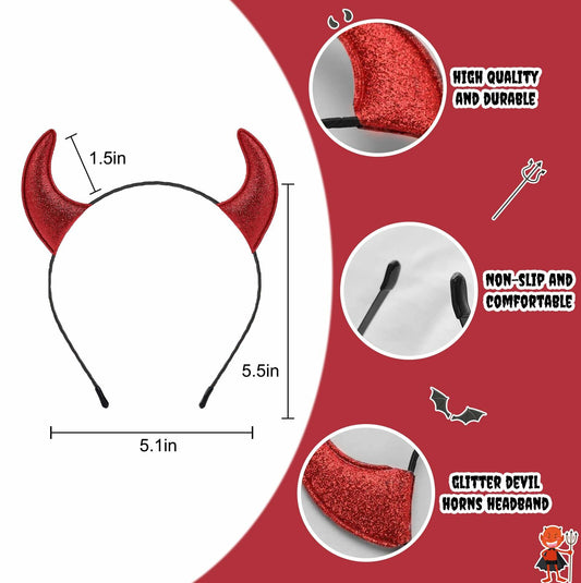 Voiiake Red Devil Horns Headband & Fishnet Thigh High Stockings Set
