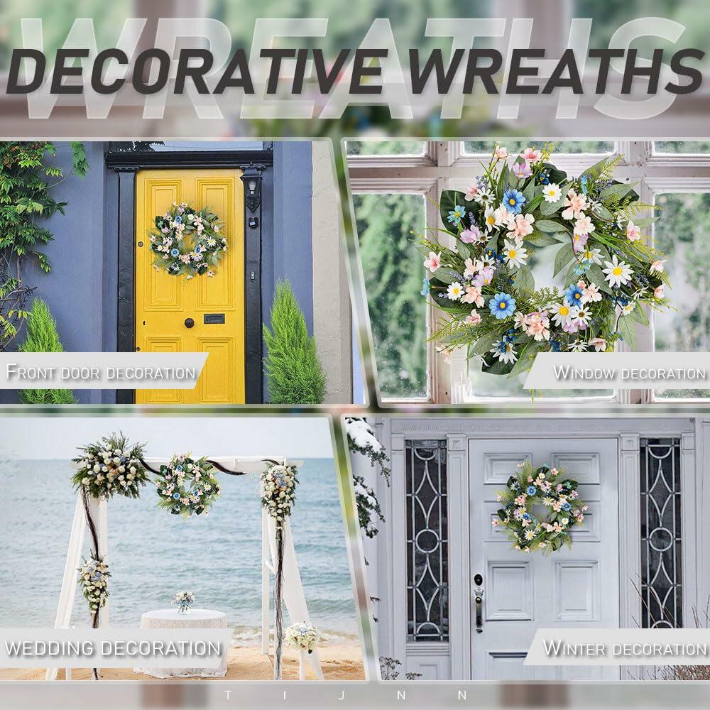 20 Inch Front Door Wreath Faux Flower Greenery Hanging Ribbon Seasonal Decor