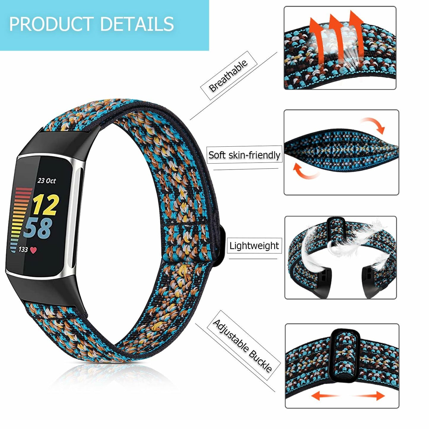 Yibcaiic Adjustable Stretchy Bands Compatible Fitbit Charge 5 Wristbands