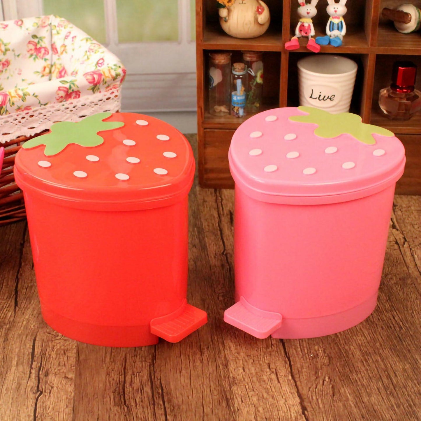 BxuxJar Strawberry 1 Gallon Trash Can w/0.3G Mini Can & 5 Garbage Bags