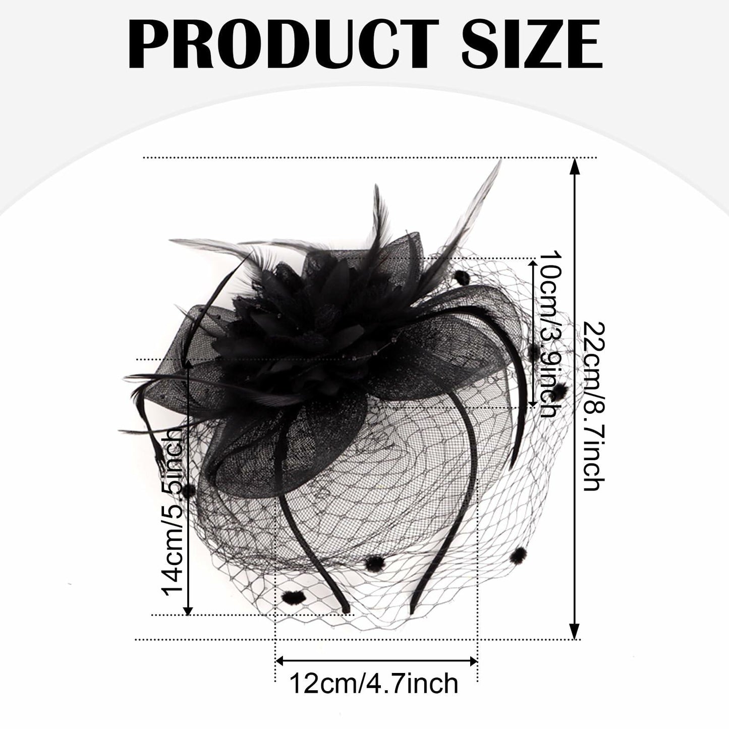 Hotalisona Women's Feather Tulle Fascinator Hat Black Tea Party Headband Clip