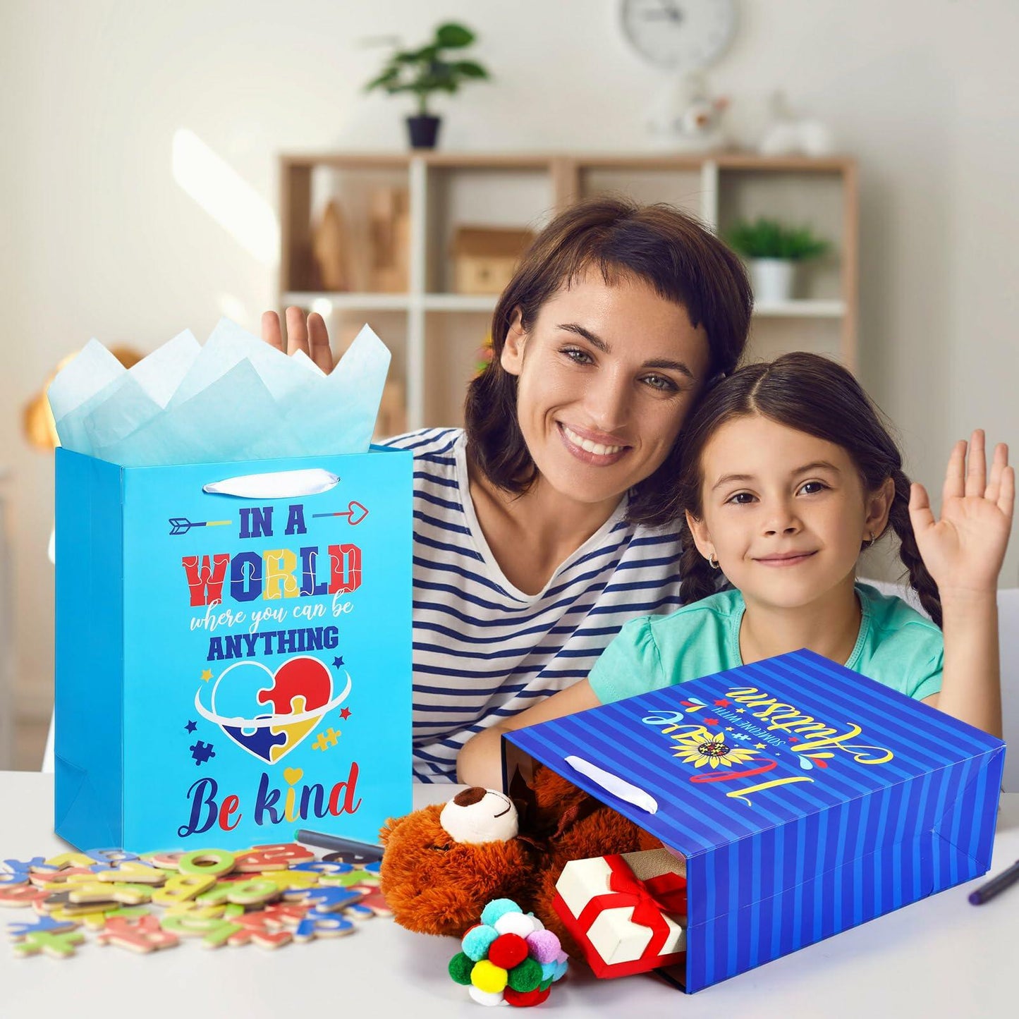 Skybooly 14 Set Autism Awareness Gift Bags 13" Colorful Puzzle Pieces