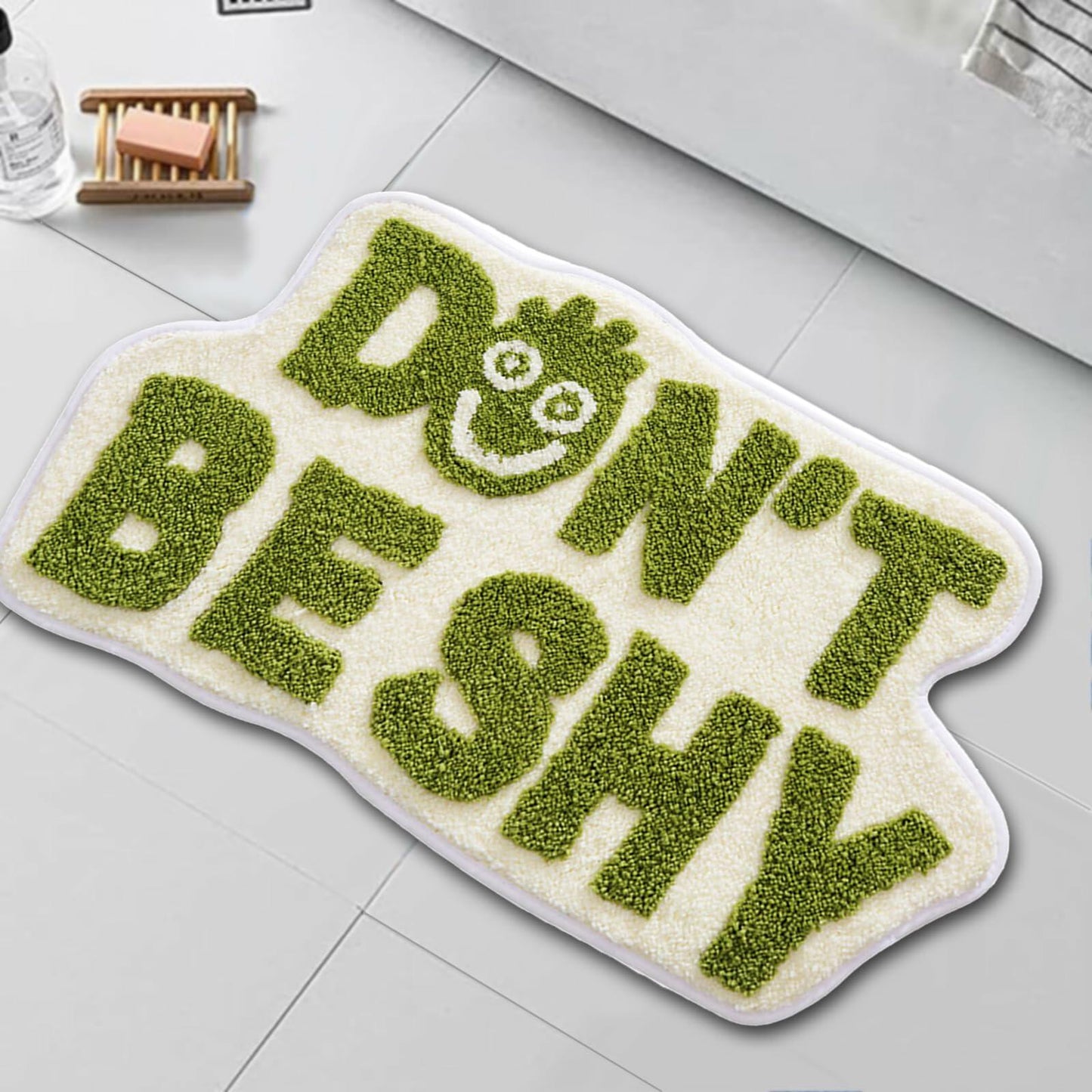 Blkjsgly 18x30 Cute Non-Slip Plush Bath Mat Green White Soft Absorbent