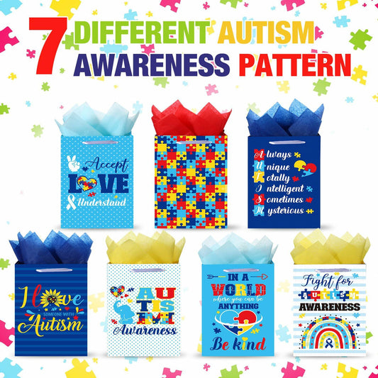 Skybooly 14 Set Autism Awareness Gift Bags 13" Colorful Puzzle Pieces