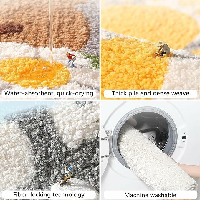 Blkjsgly 18x30 Cute Non-Slip Plush Bath Mat Green White Soft Absorbent
