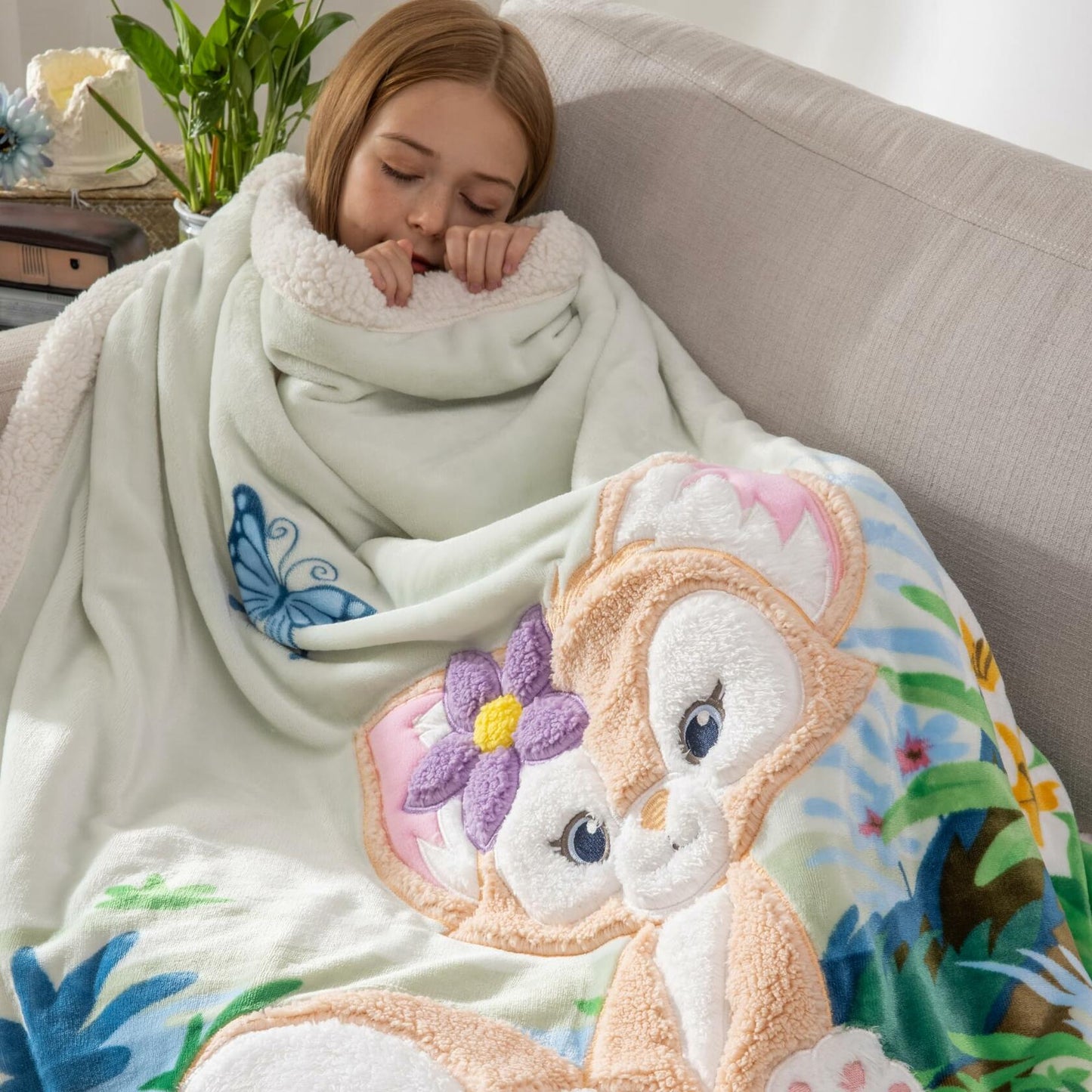 COSUSKET Kids LinaBell 3D Embroidery Sherpa Throw Blanket 50x60in