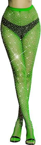 Sparkly Rhinestone Fishnet Stockings Women Black Nude Size M XL